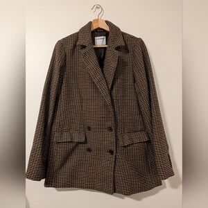 Old Navy Brown Houndstooth Double-Breasted Blazer Jacket
